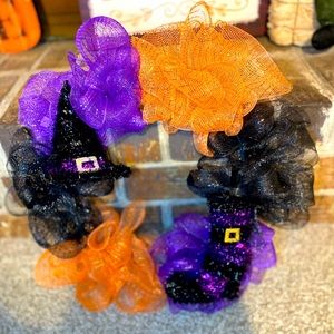 Halloween wreath! Beautiful. Homemade. 
Orange. Purple. Black.